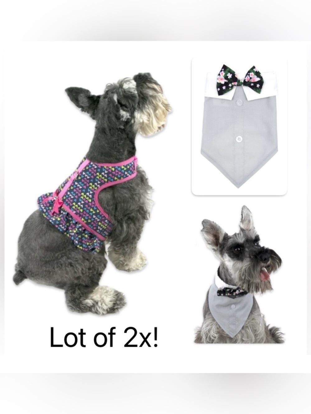 NWT Lot of 2x [Vibrant Life] Girly Dog Ruffle Heart Harness & Bandanna Sz Medium